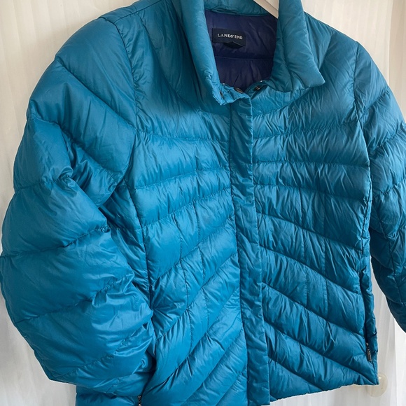 Lands End Down Puffer Quilted Jacket, Snaps & Zips, Petite Medium - Picture 2 of 10